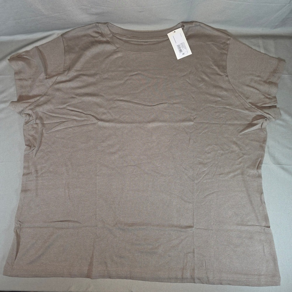 A New Day Womens Plus 4X Dark Brown Ribbed Short Sleeve T-Shirt Cotton Modal
